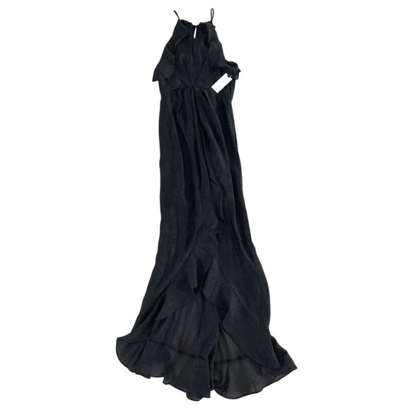 ASTR‎ THE LABEL Arielle Ruffled Black Shimmer Slit Front Maxi Dress S NWT $120 - Picture 4 of 14